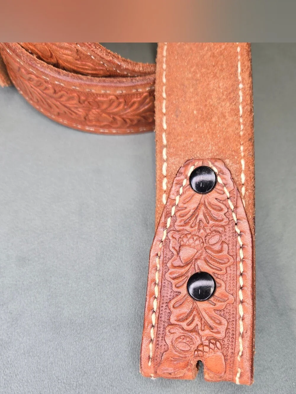 Vintage Tooled Leather Western Belt Strap Brown Floral No Buckle